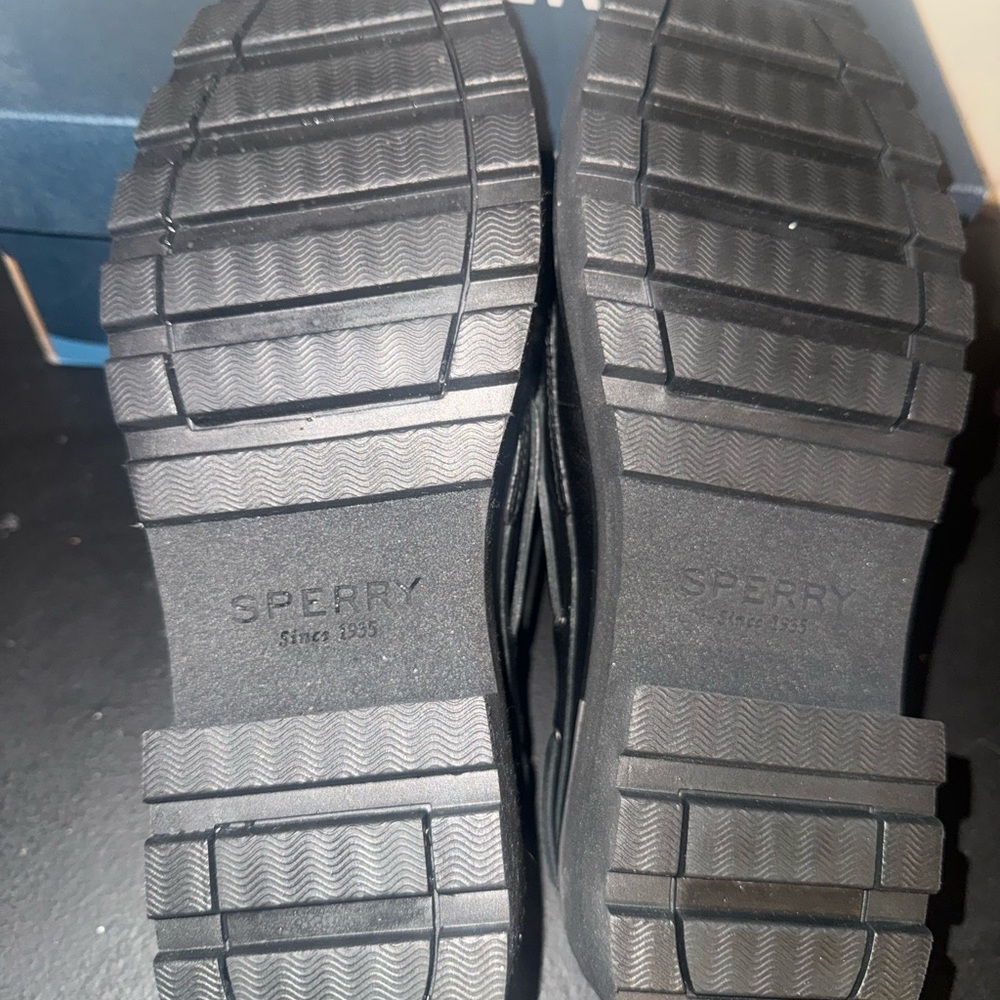 Sperry Women's Black Leather Lug Boat Shoes Top Sider Chunky Boat Black Size 9 - Picture 6 of 9